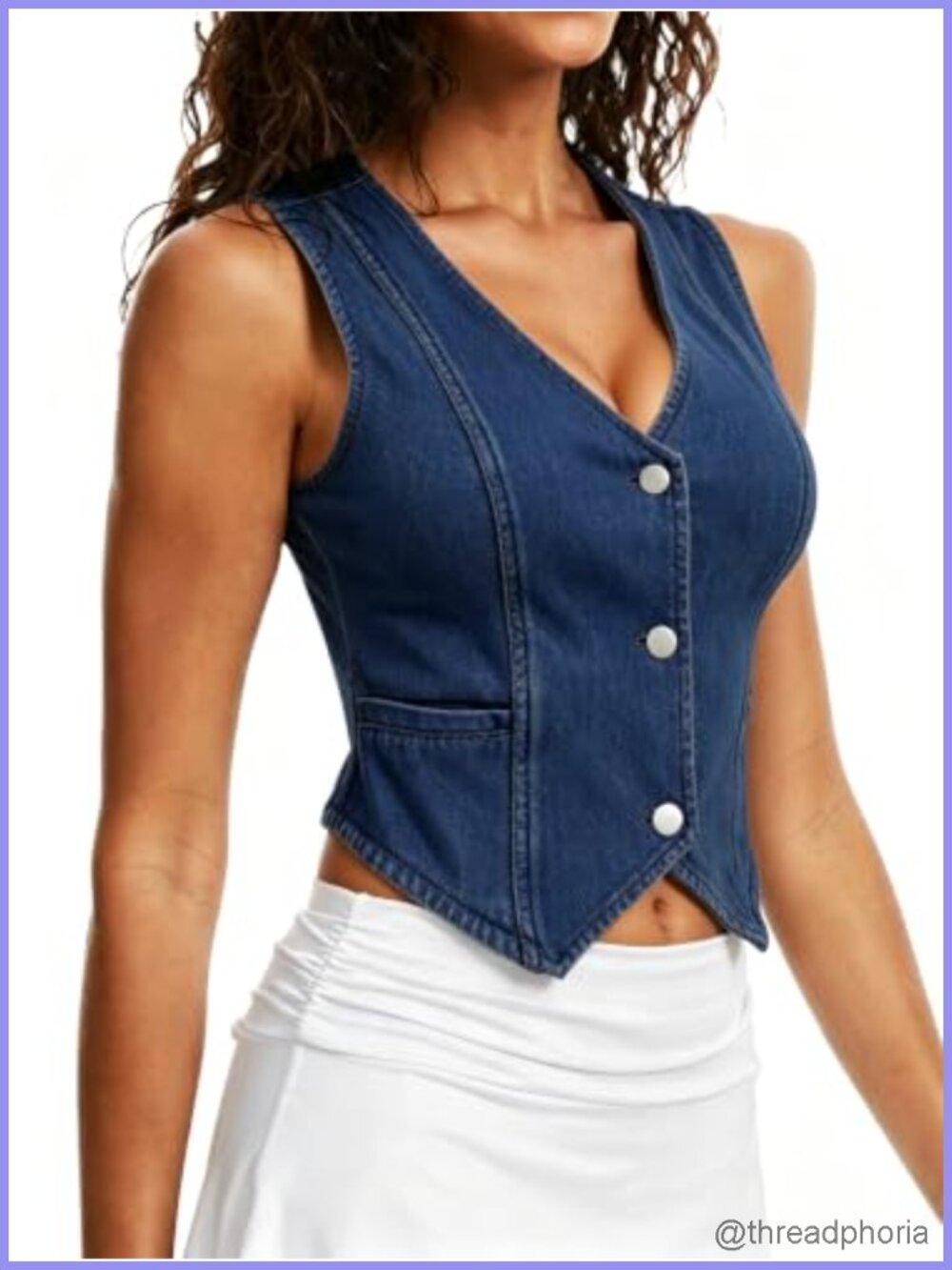 Cropped Denim Vest V-Neck Sleeveless Jean Vest